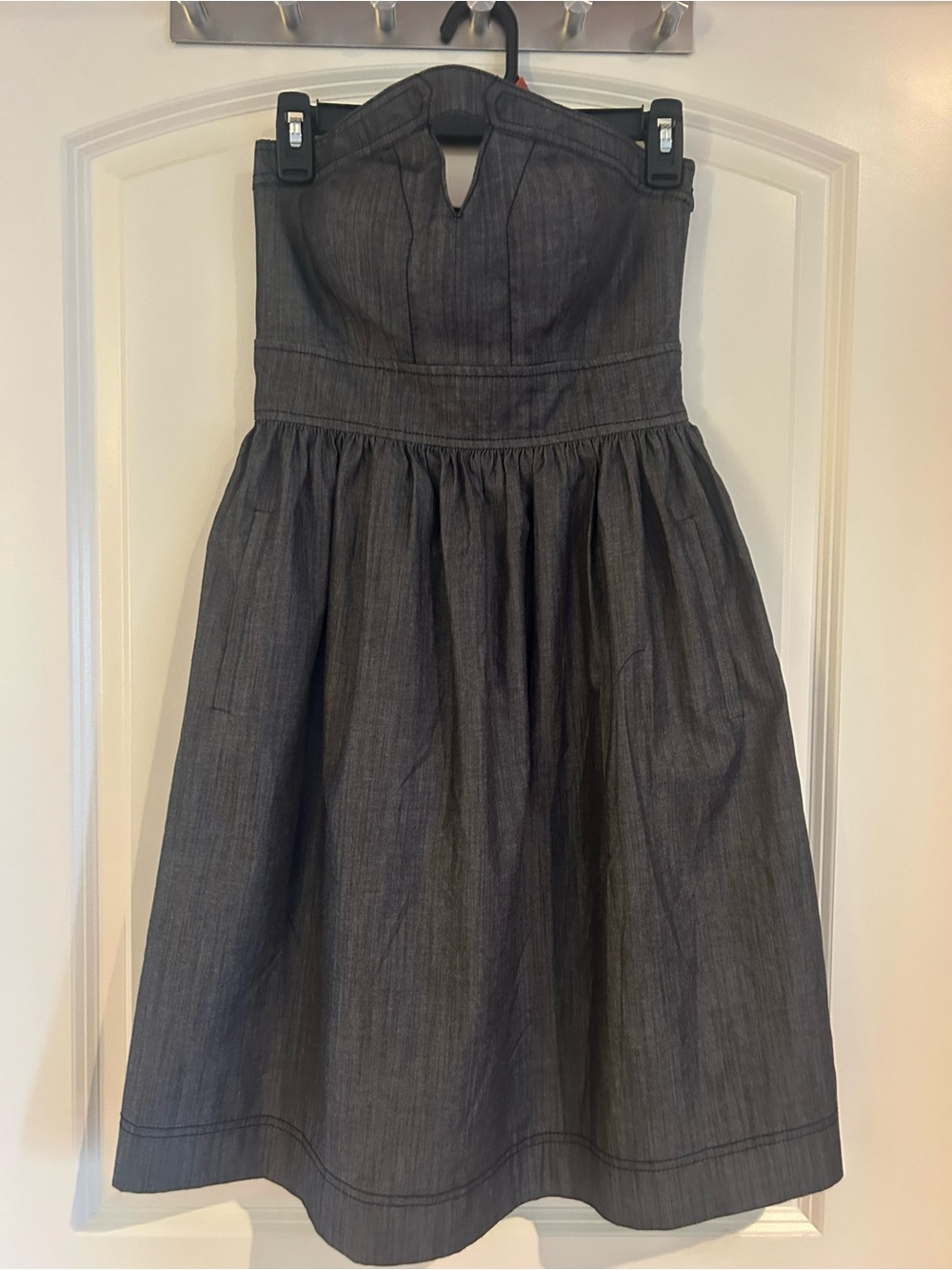 Calvin Klein Dark Gray Strapless Gathered Skater Dress